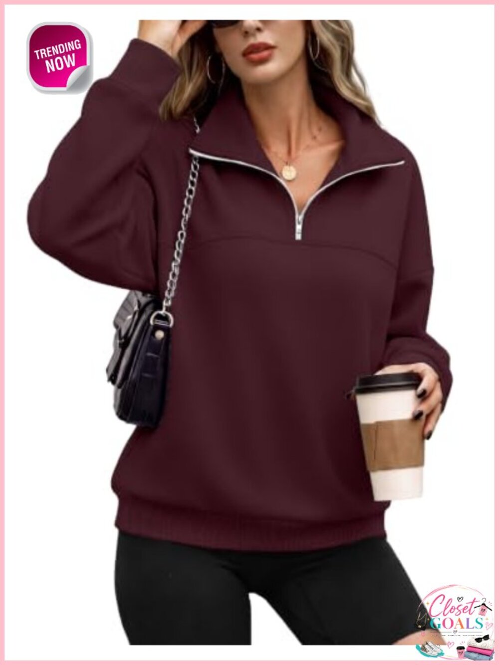 Women's Fleece Half Zip Sweatshirt Oversized Cropped Pullover Mock Neck